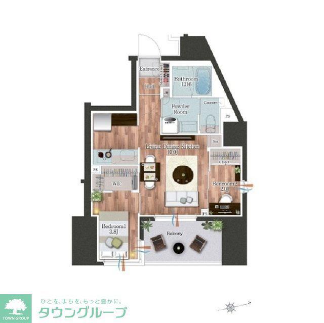 デュオフラッツ池尻大橋ノリス(2LDK/3階)の間取り写真