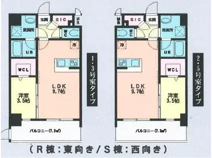 ルッシェ天神東 R棟(1LDK/4階)の間取り写真