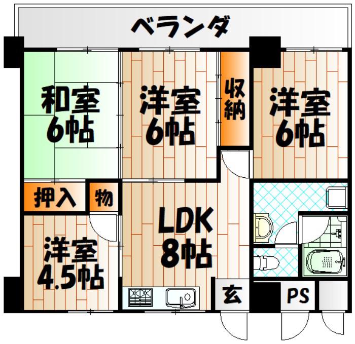 江南町スカイマンション(4LDK/3階)の間取り写真