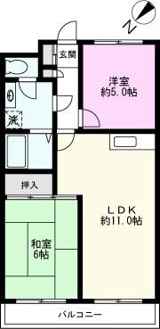 ウイング北松戸(2LDK/9階)の間取り写真