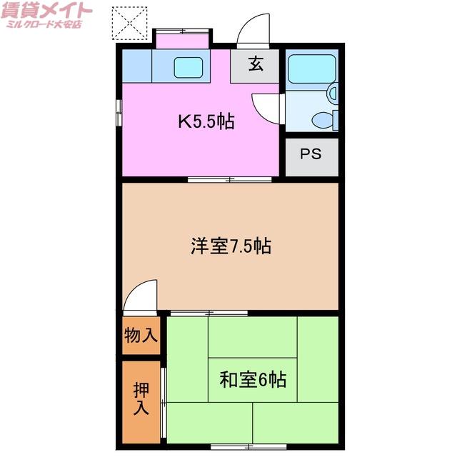 レジデンス北代(2K/1階)の間取り写真