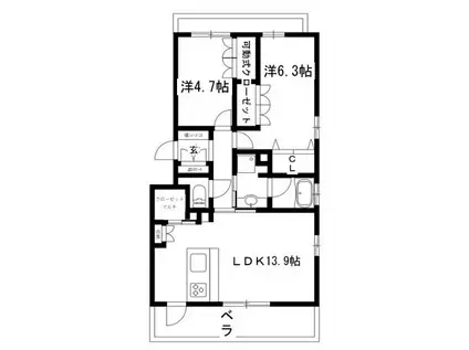 リューベツァールミズホ(2LDK/2階)の間取り写真