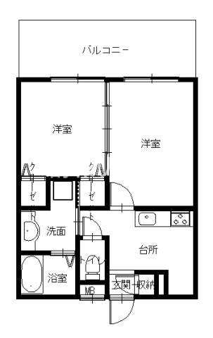 フェリーチェ梅香崎(2K/4階)の間取り写真