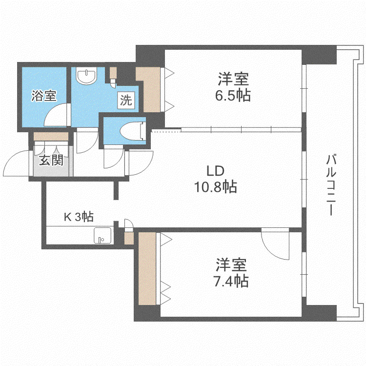 レジディア円山北5条(2LDK/2階)の間取り写真