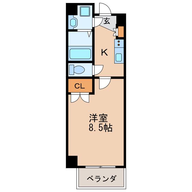 クレサス代官・M(1K/3階)の間取り写真