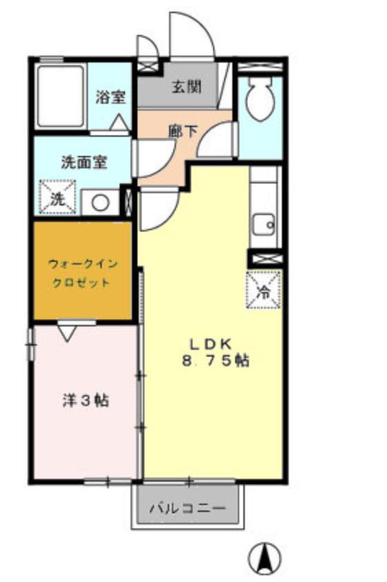 スカイコート(1LDK/2階)の間取り写真