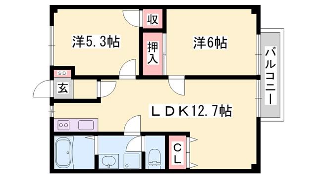 エクセル北門(2LDK/2階)の間取り写真