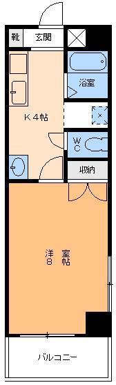 ハイツ楡の森(1K/4階)の間取り写真