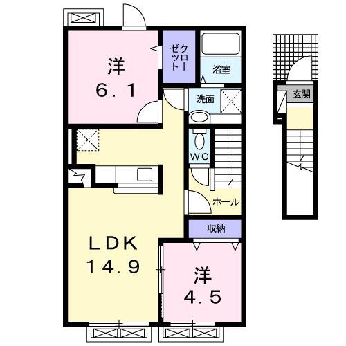 ル クール(2LDK/2階)の間取り写真