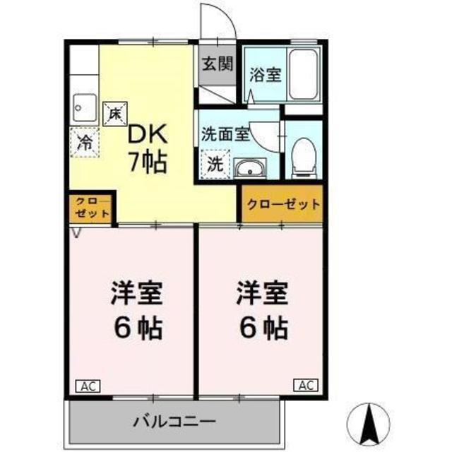 ハイネスコート(2DK/1階)の間取り写真