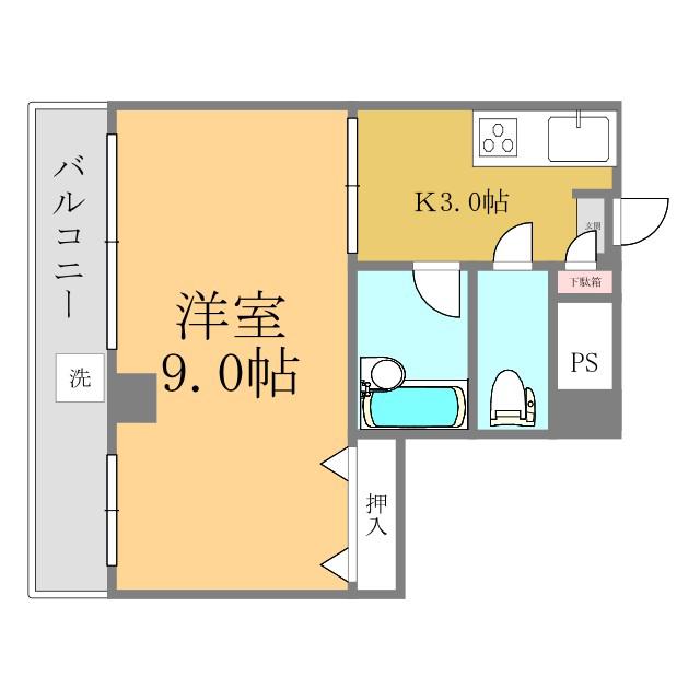 グラン大手町ハイツ(1K/2階)の間取り写真