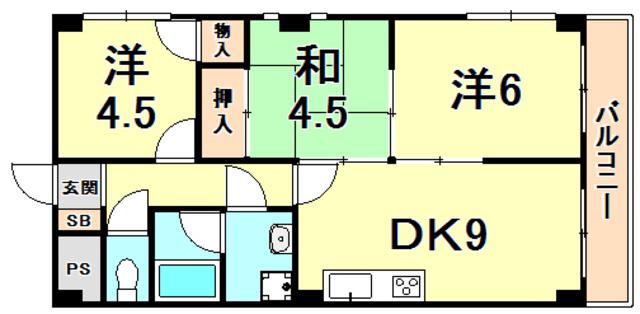 甲子園GH(3DK/4階)の間取り写真