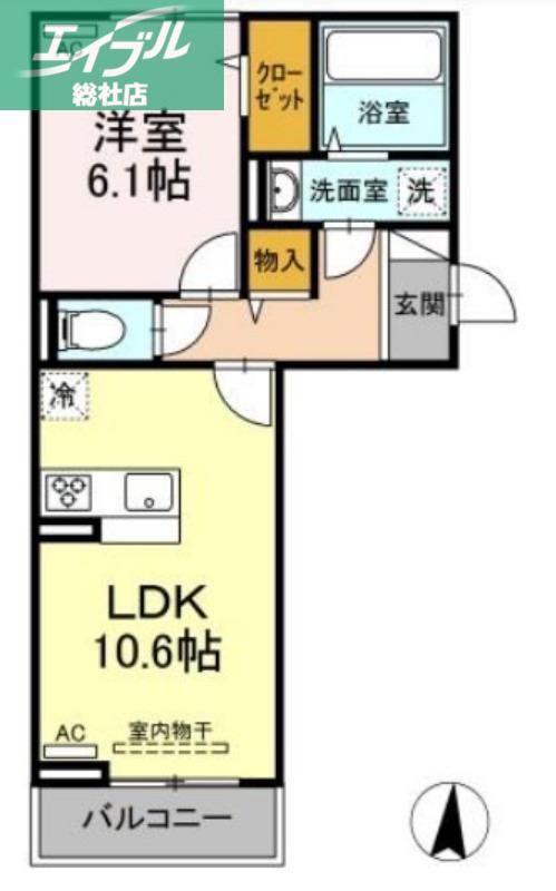 D-ROOM笹沖(1LDK/2階)の間取り写真