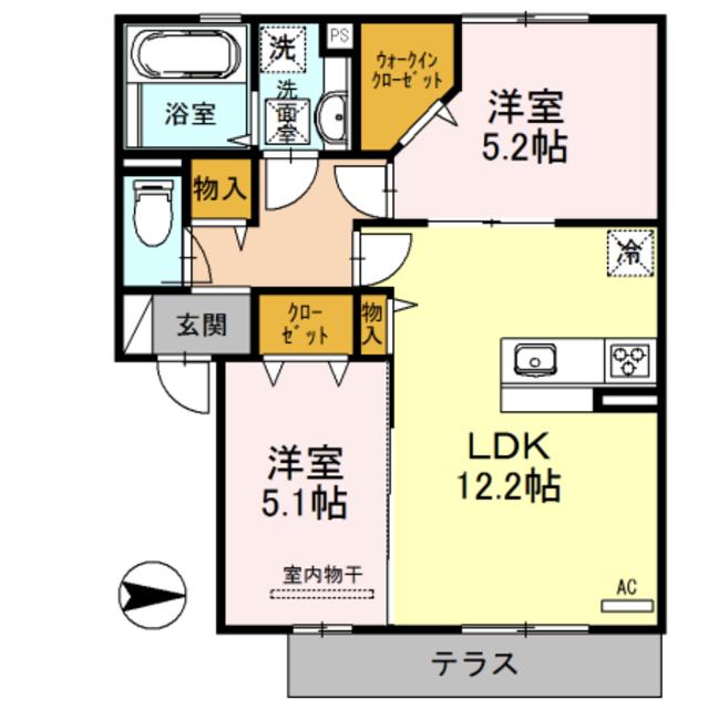 エスポワール(2LDK/2階)の間取り写真