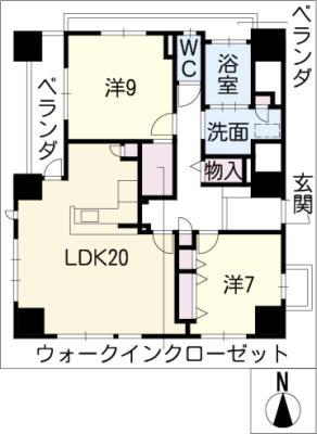 リヒトハイム城山(2LDK/6階)の間取り写真