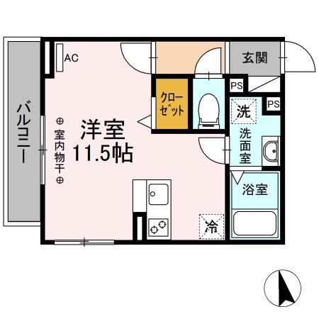 プランドールT・八幡(ワンルーム/2階)の間取り写真