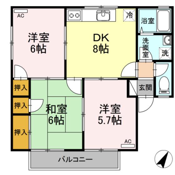 セジュール中相田I(3DK/1階)の間取り写真