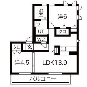 D-ROOM長住北A棟(2LDK/2階)の間取り写真
