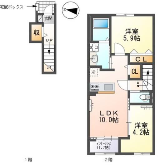 西宮市山口町 アパート(2LDK/2階)の間取り写真
