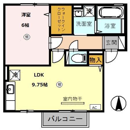 イベール・ドゥ B棟(1LDK/2階)の間取り写真