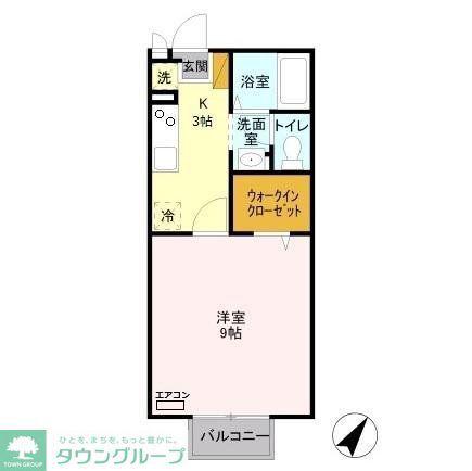 ピュアコートD棟(1K/2階)の間取り写真