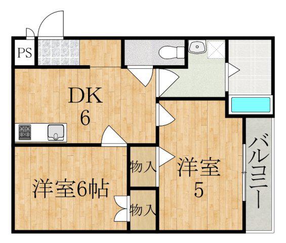 権内マンション(2DK/2階)の間取り写真
