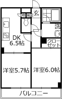 ロイヤルメドウ(2DK/1階)の間取り写真
