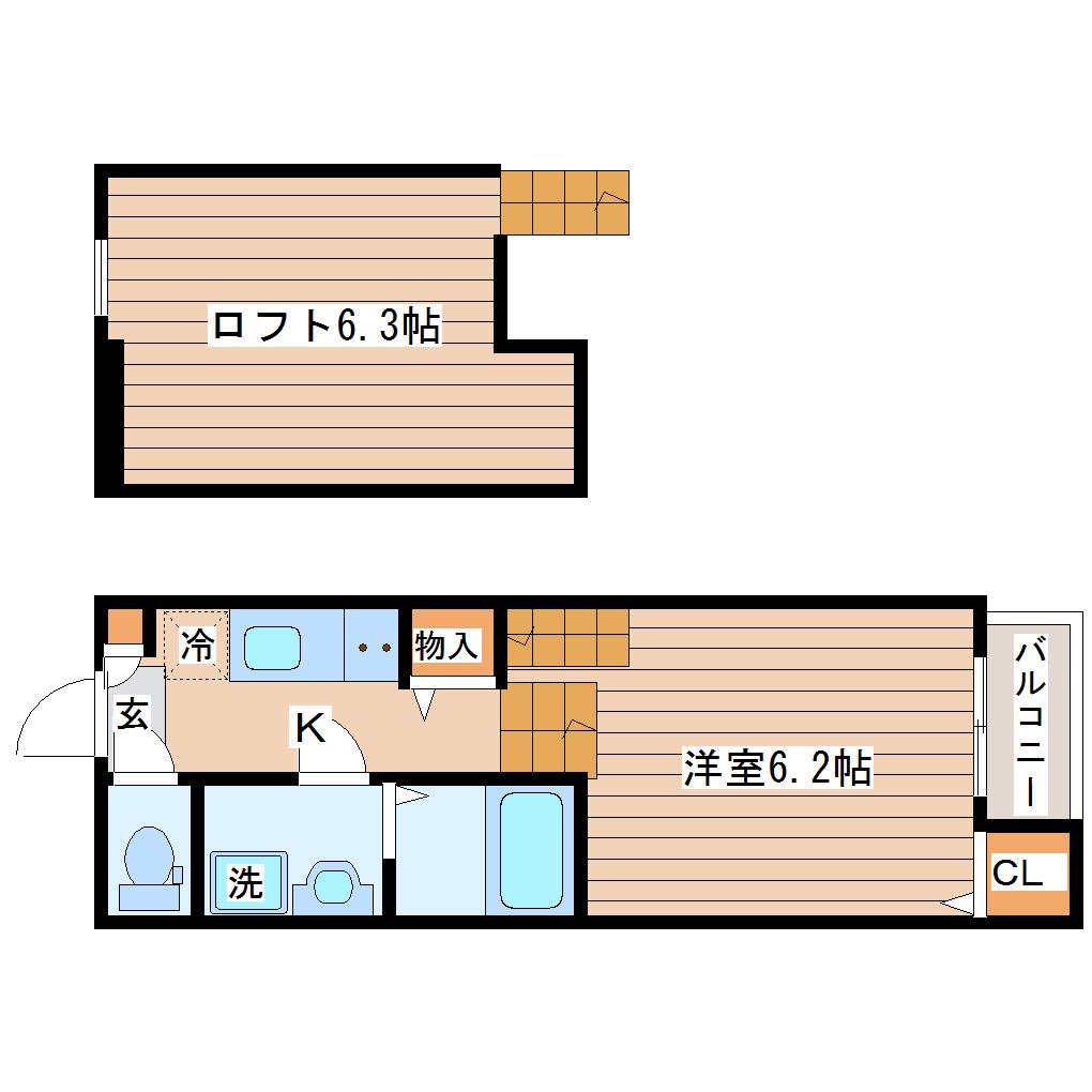 CASA LYCORIS 西中田(1K/2階)の間取り写真