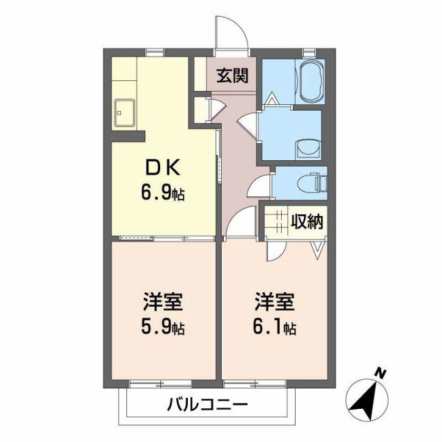 プログレスA棟(2DK/2階)の間取り写真
