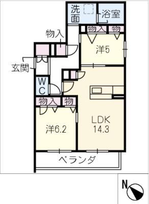 シャーメゾン鳴海(2LDK/2階)の間取り写真