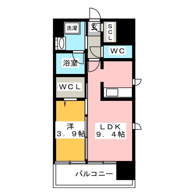 エンクレスト博多駅南SHARE(1LDK/13階)の間取り写真