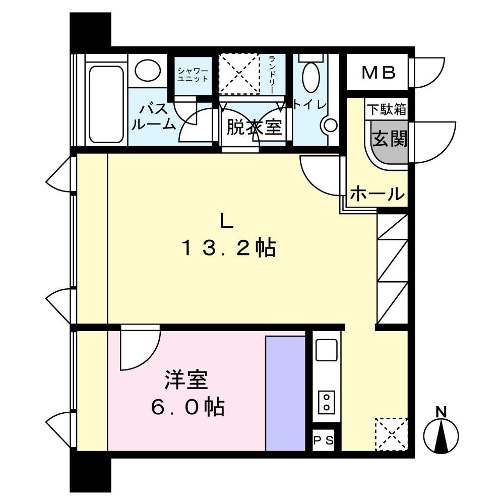 グランデュール旭ヶ丘(1LDK/6階)の間取り写真