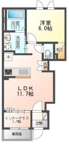 メゾン・ド・ヴェルデ若江(1LDK/1階)の間取り写真