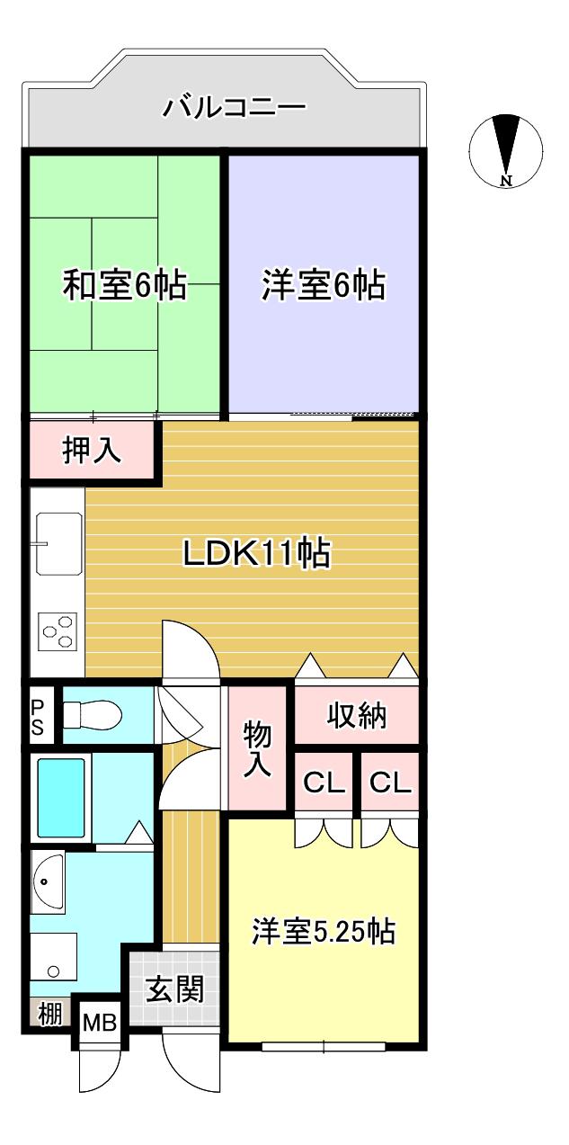 藤井寺グリーンハイツ1号棟(3LDK/7階)の間取り写真