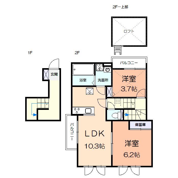 ハウス長久保II(2LDK/2階)の間取り写真