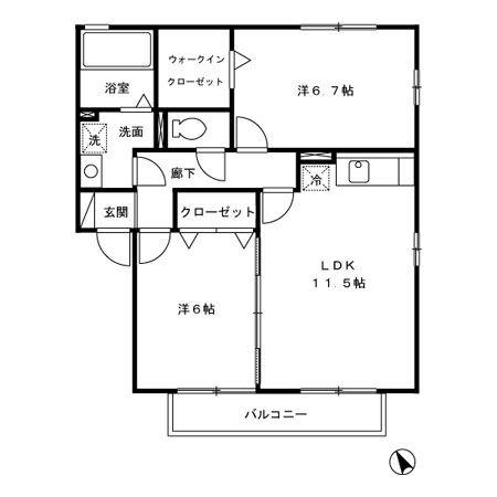 リビングタウン新宮 G棟(2LDK/2階)の間取り写真
