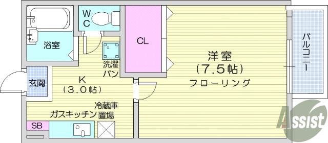 コンフォート東仙台(1K/1階)の間取り写真