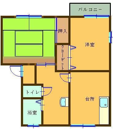 アネックス川島A棟(2DK/1階)の間取り写真