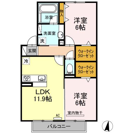 近鉄名古屋線 富吉駅 徒歩19分 3階建 築10年(2LDK/2階)の間取り写真