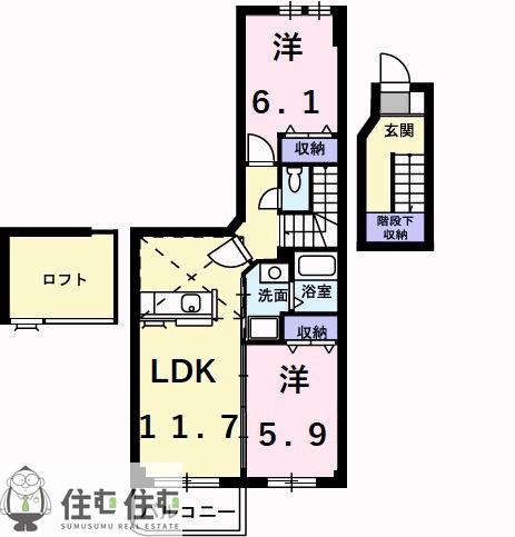 アウローラK III(2LDK/2階)の間取り写真