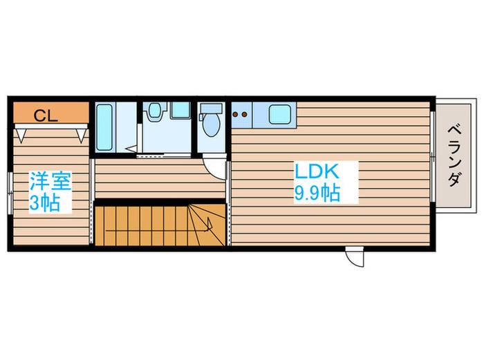 グランディオ北仙台II(1LDK/2階)の間取り写真