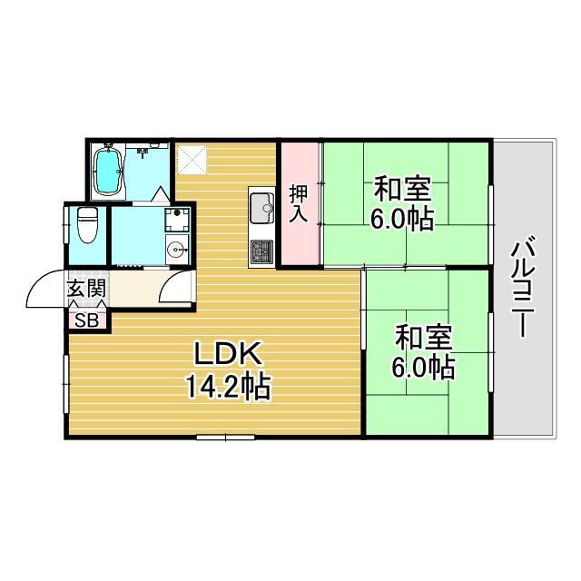 勝田ハイツ(2LDK/1階)の間取り写真