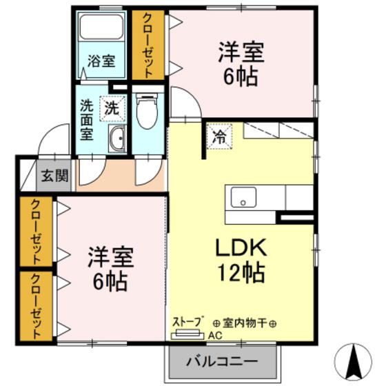 セレノコートAB(2LDK/2階)の間取り写真