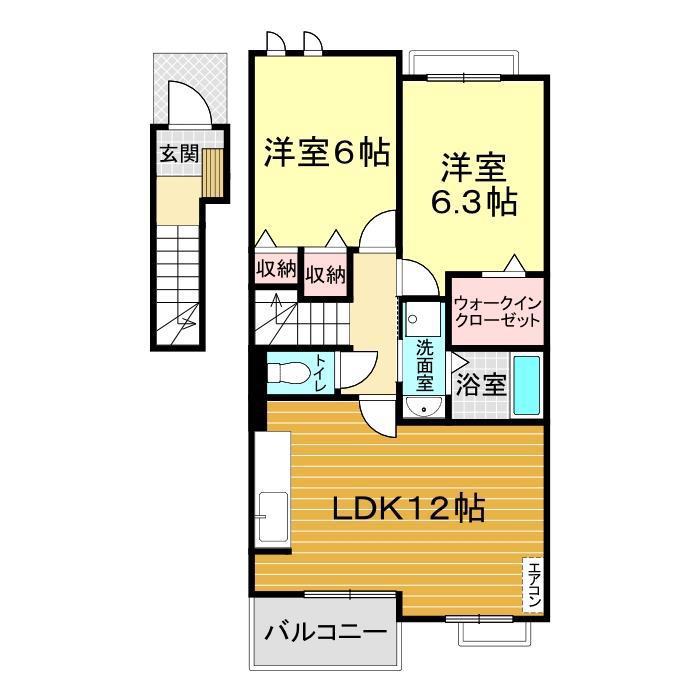 ウエスト ブライト(2LDK/2階)の間取り写真