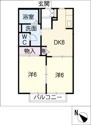 リバティ宝塚 B棟(2DK/2階)の間取り写真