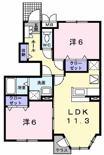 セントレア・TAMATU A(2LDK/1階)の間取り写真