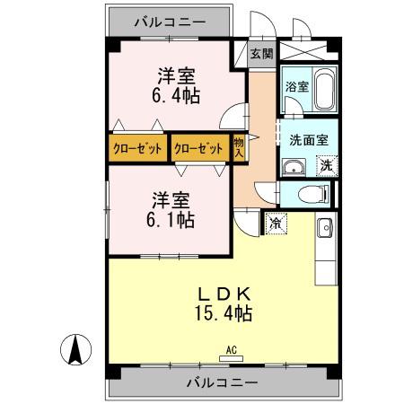 K-CITY葦高(2LDK/1階)の間取り写真