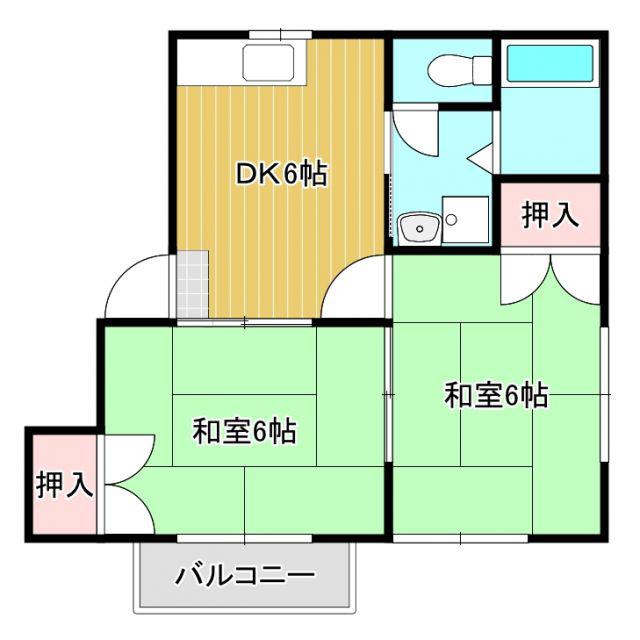 JR筑豊本線 中間駅 徒歩11分 2階建 築37年(2DK/2階)の間取り写真