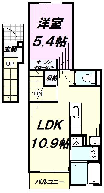 ブリリアント コスモ(1LDK/2階)の間取り写真