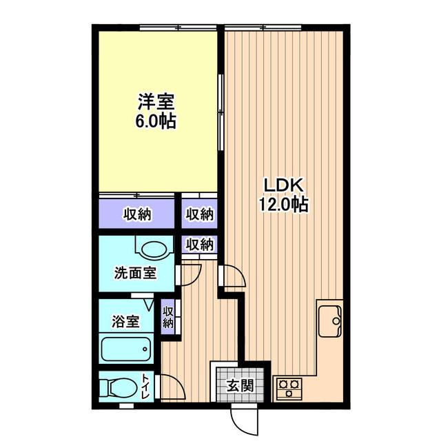 信開ハイハウス粟崎(1LDK/1階)の間取り写真